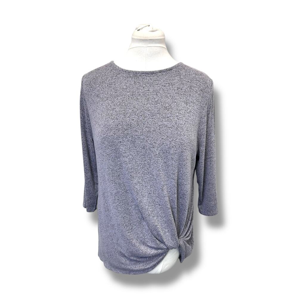 One World Women’s 3/4 Sleeve Waist Knot Sweater, Blue Heather, size L